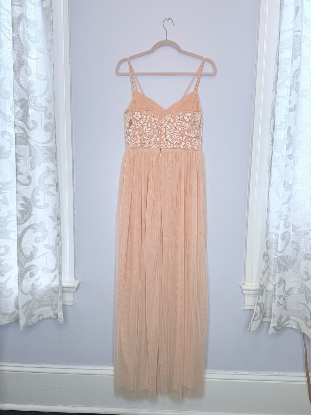 Anthropologie BHLDN Elowen nude chiffon gown with bead and sequins size 6 - Picture 11 of 12